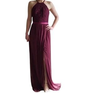 David's Bridal Halter Rich Burgundy Gown